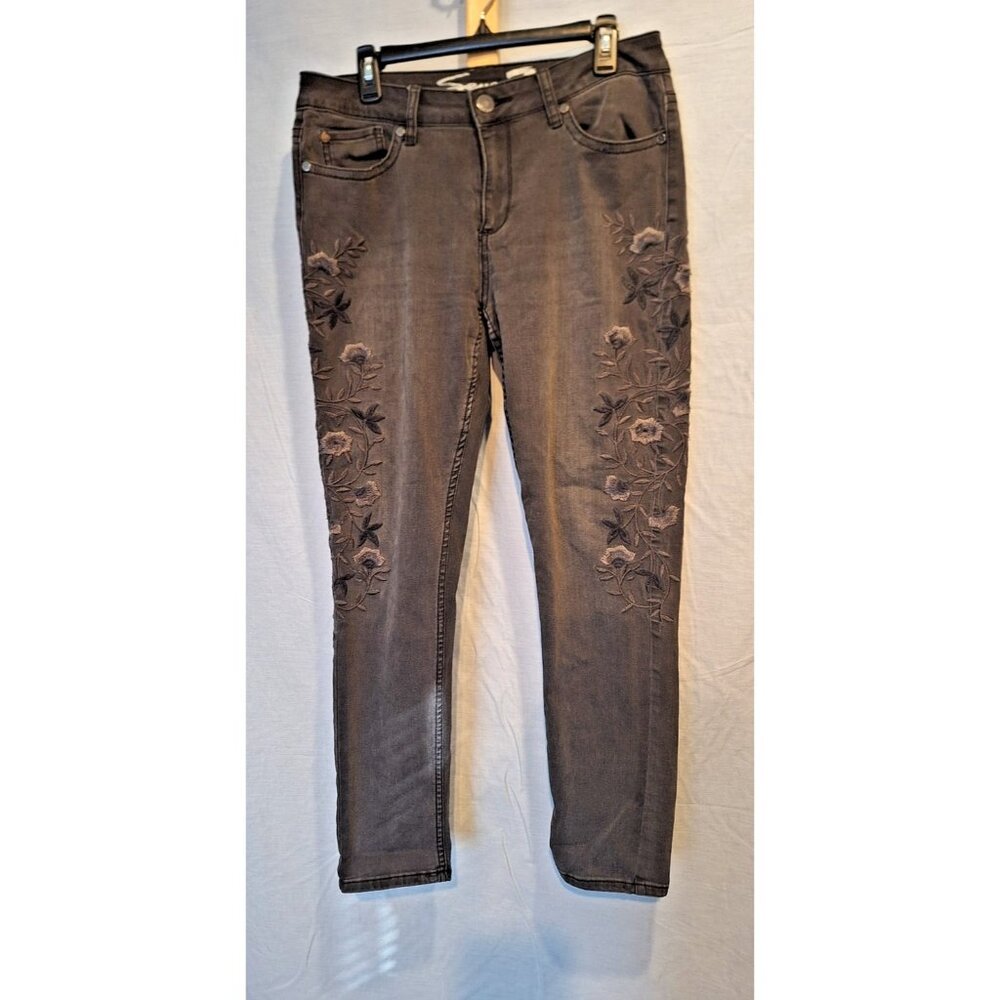 Seven7 Jeans Women's Skinny Ankle Stretch Embroidered Charcoal Wash Denim Sz. 12